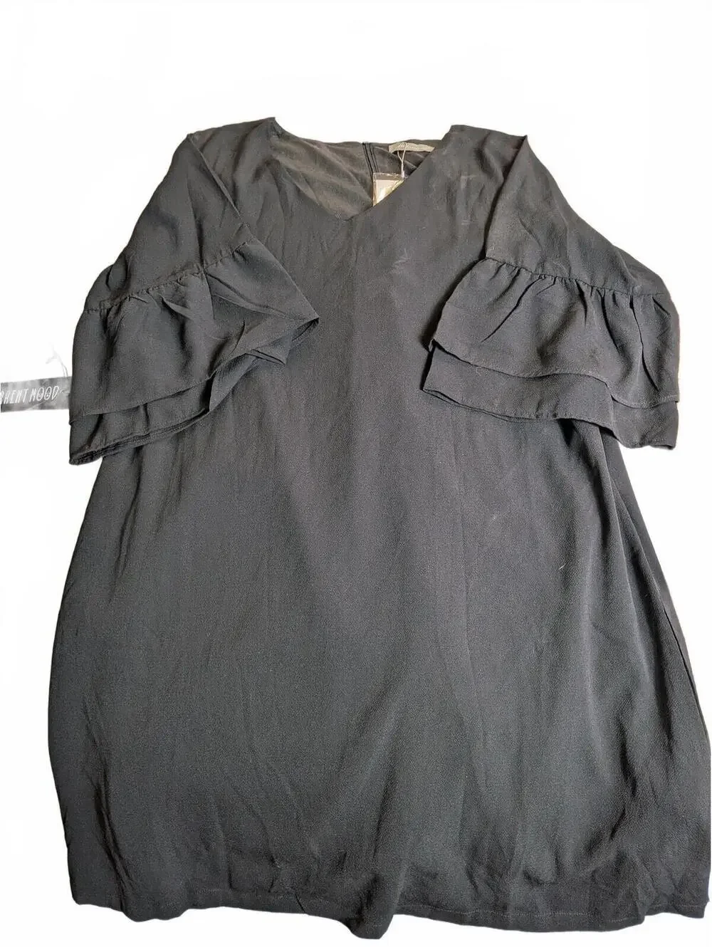 NWTs RUFFLE Bell Sleeve Shift Mini Dress XL Minimalist Goth Belongsci V Neck